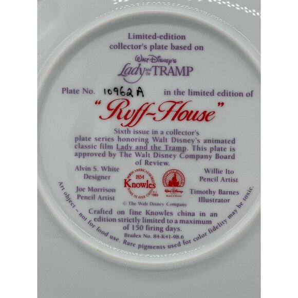Walt Disney Lady And The Tramp Ruff-House Collectible Decorative Porcelain Plate - Picture 4 of 5